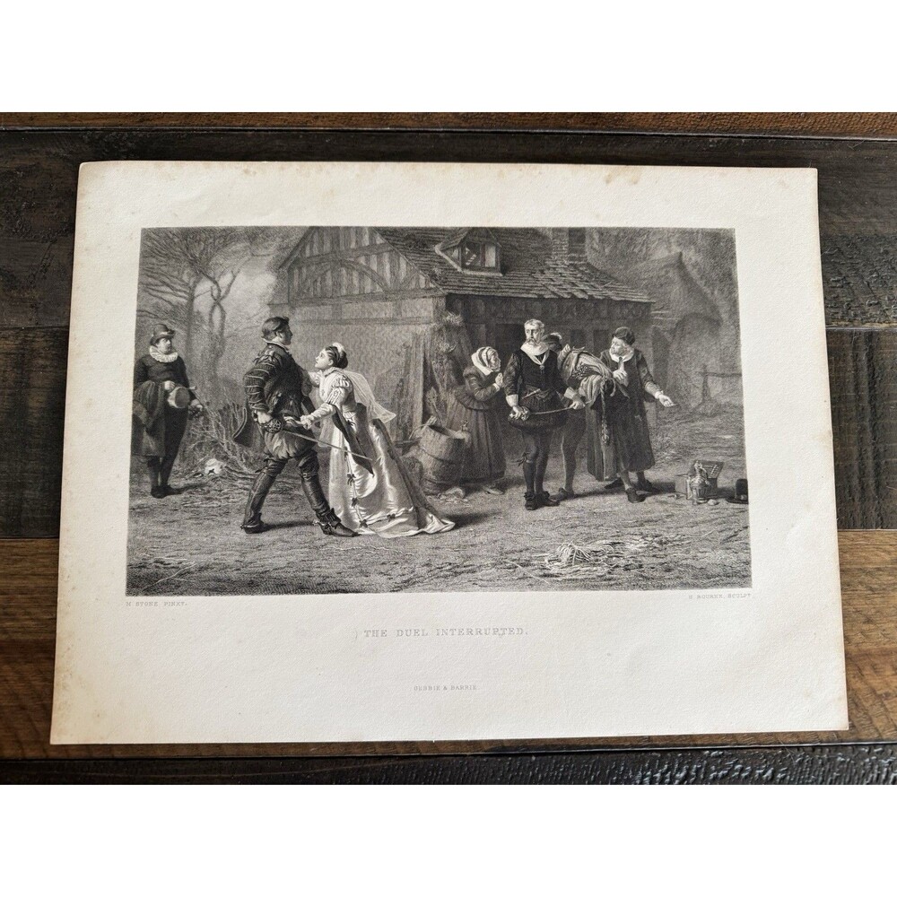 Antique 19th C The Duel Interrupted Engraving H Bourne After Marcus Stone